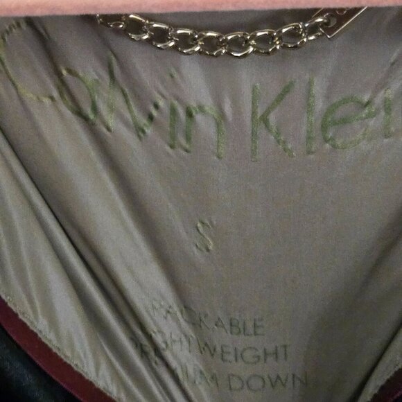 Calvin Klein Packable Down Puffer Coat Hood Pockets Taupe Size S - Picture 8 of 11
